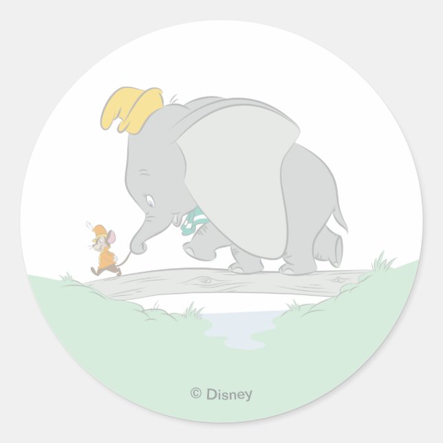 Dumbo and Timothy Q. Watercolor Classic Round Sticker (Front)