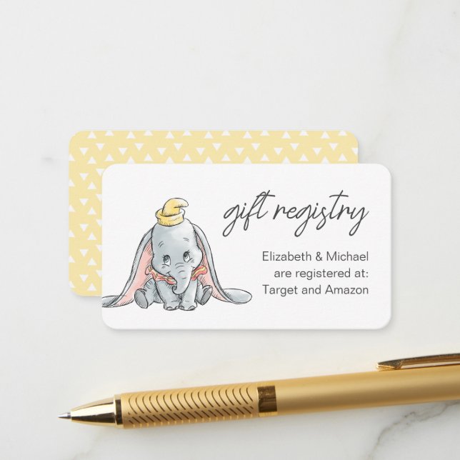 Dumbo |  Baby Shower Gift Registry Enclosure Card (Front/Back In Situ)