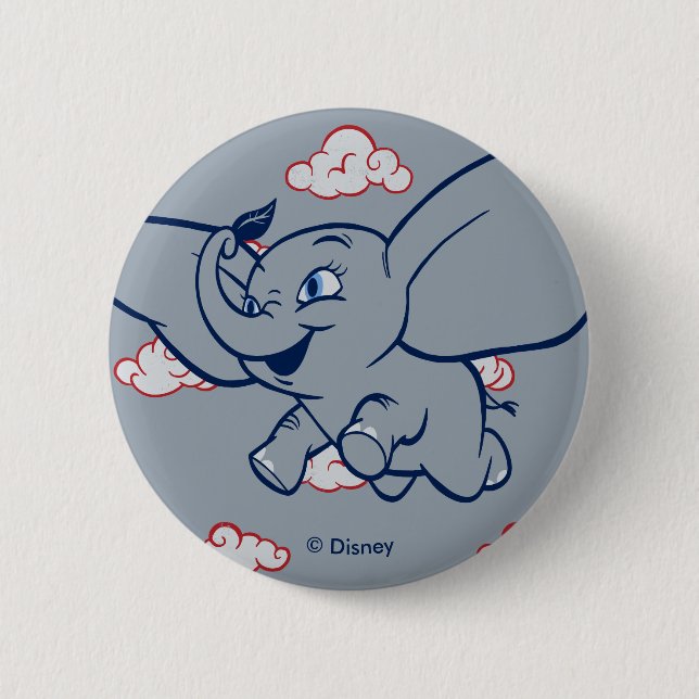 Dumbo | Cartoon Dumbo Flying With Feather 2 Inch Round Button (Front)