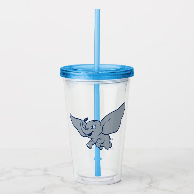 Dumbo | Cartoon Dumbo Flying With Feather Acrylic Tumbler (Front)