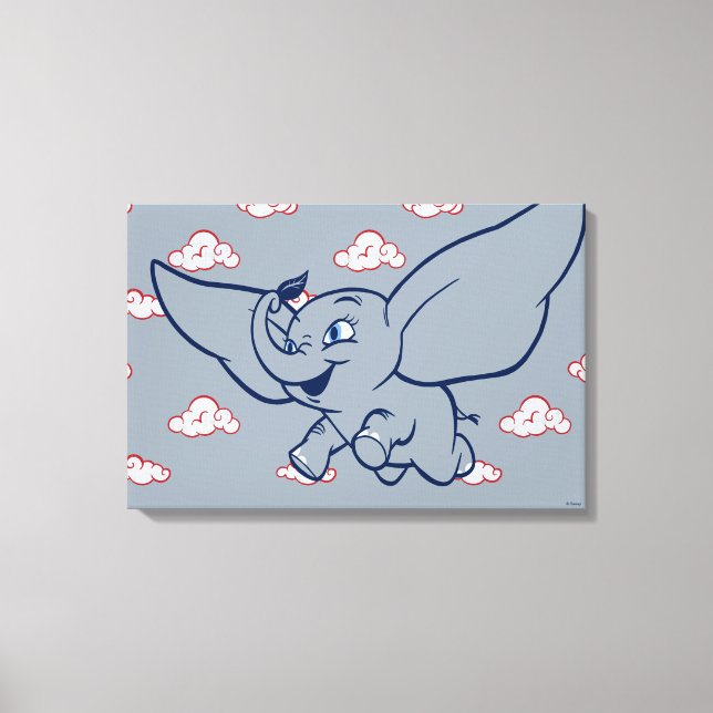 Dumbo | Cartoon Dumbo Flying With Feather Canvas Print (Front)