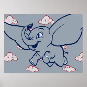 Dumbo   Cartoon Dumbo Flying With Feather Poster