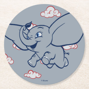 Dumbo   Cartoon Dumbo Flying With Feather Round Paper Coaster