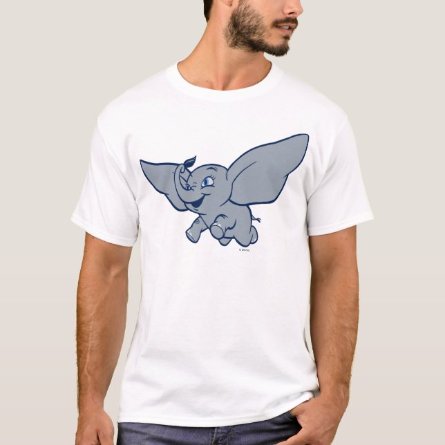 Dumbo | Cartoon Dumbo Flying With Feather T-Shirt (Front)