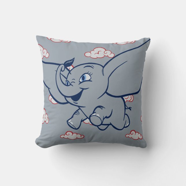 Dumbo | Cartoon Dumbo Flying With Feather Throw Pillow (Front)