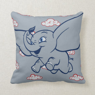 Dumbo   Cartoon Dumbo Flying With Feather Throw Pillow