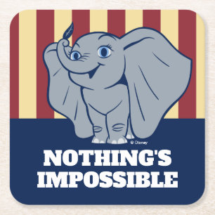 Dumbo   Cartoon Dumbo Holding Up Feather Square Paper Coaster