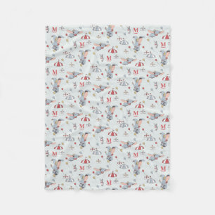 Dumbo Circus Pattern Custom Initial  Fleece Blanket