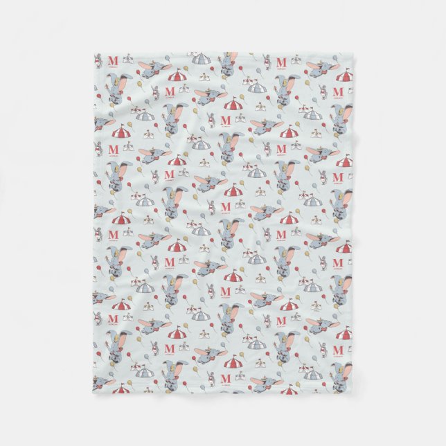 Dumbo Circus Pattern Custom Initial  Fleece Blanket (Front)