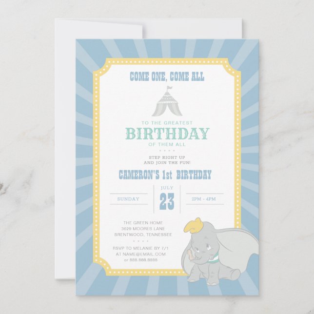 Dumbo | Come One, Come All - Blue Birthday Circus Invitation (Front)
