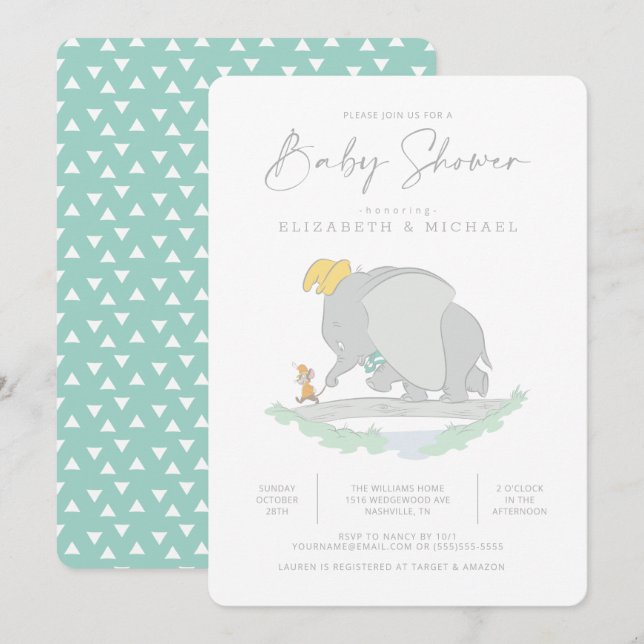 Dumbo et Timothy Q. Invitation au Baby shower de l (Devant / Derrière)