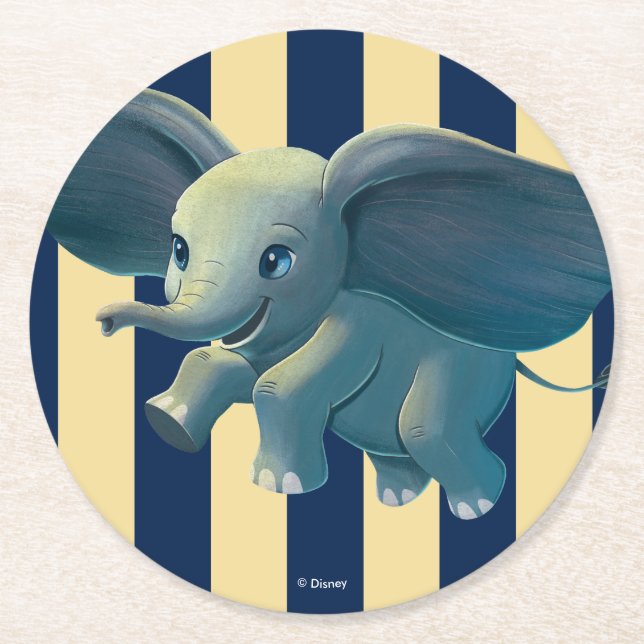 Dumbo | Flying Dumbo Painted Art Round Paper Coaster (Front)