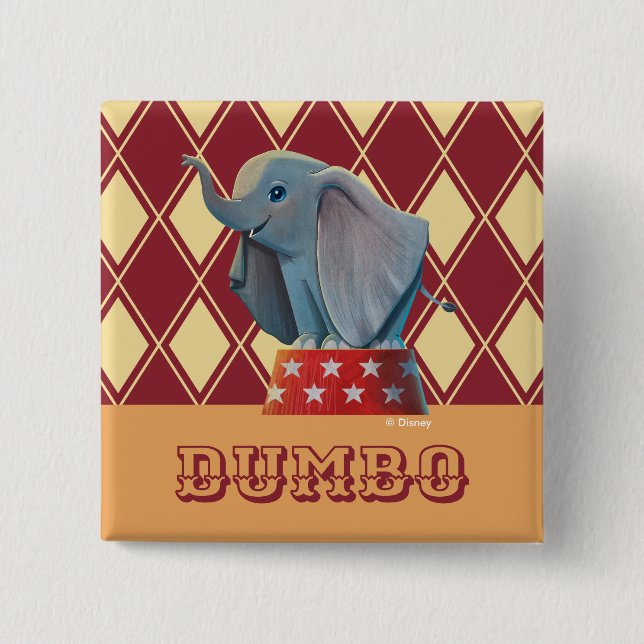 Dumbo | Smiling Atop Circus Podium 2 Inch Square Button (Front)