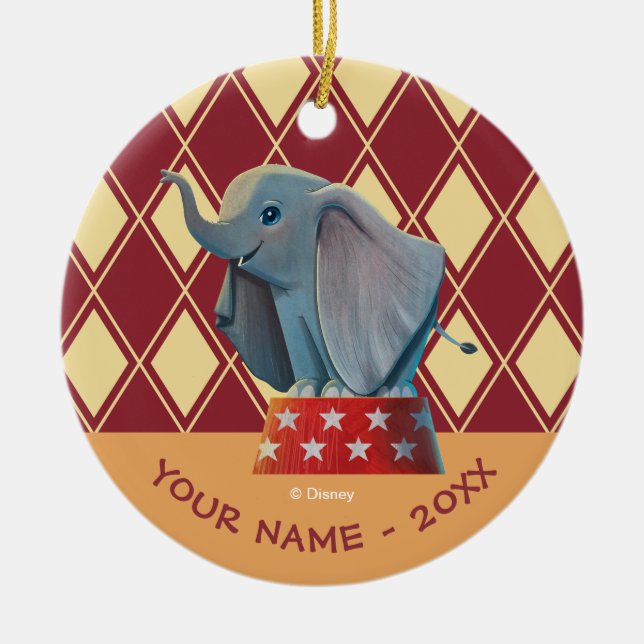 Dumbo | Smiling Atop Circus Podium Ceramic Ornament (Front)