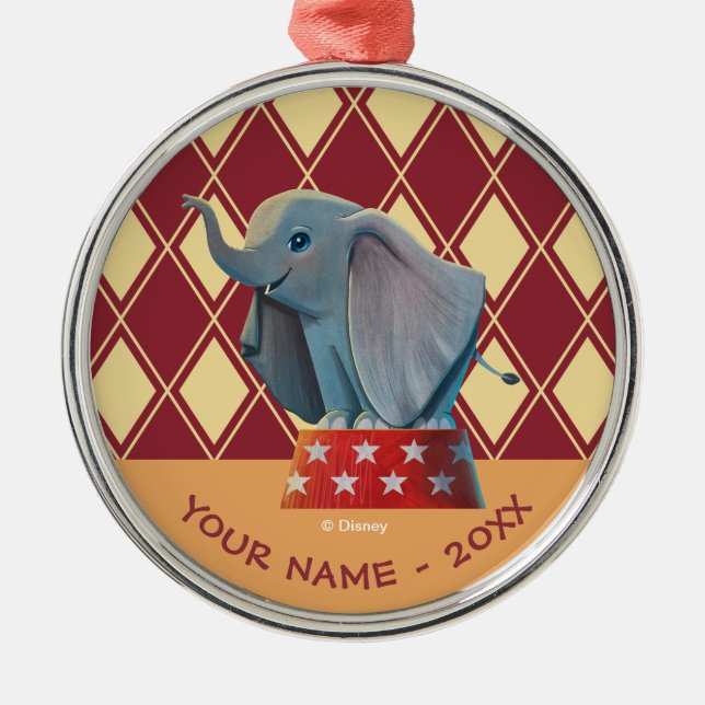 Dumbo | Smiling Atop Circus Podium Metal Ornament (Front)