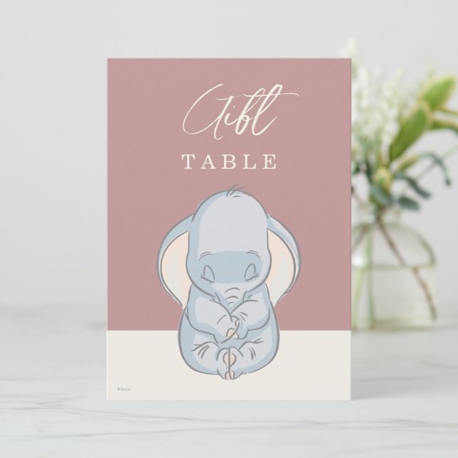 Dumbo & Stork Over the Moon Baby Shower Gift Table Card (Standing Front)