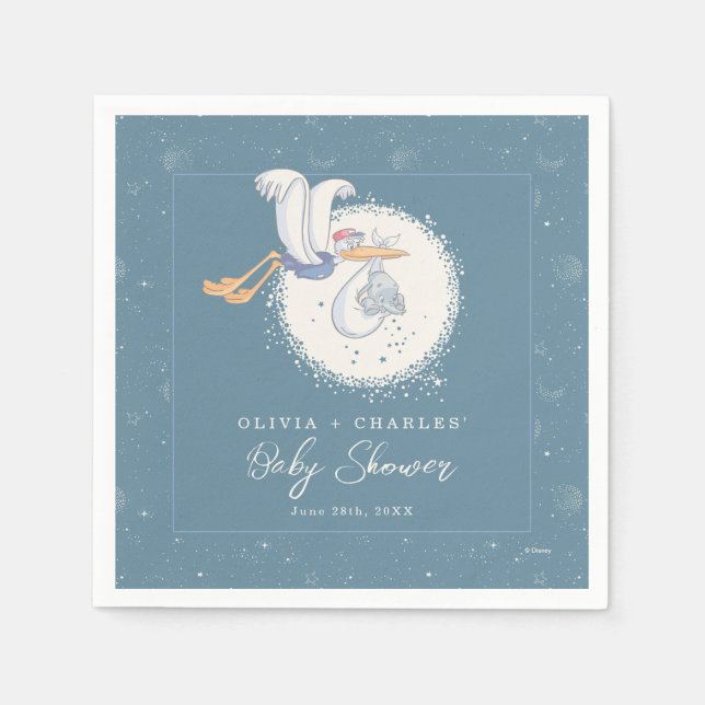 Dumbo & Stork | Over the Moon - Boy Baby Shower Napkin (Front)