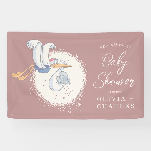Dumbo & Stork | Over the Moon - Girl Baby Shower Banner (Horizontal)