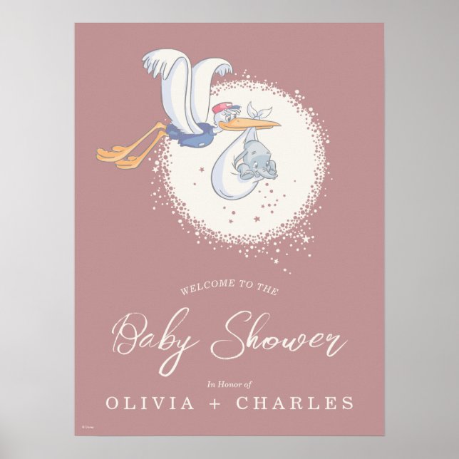 Dumbo & Stork | Over the Moon - Girl Baby Shower Poster (Front)