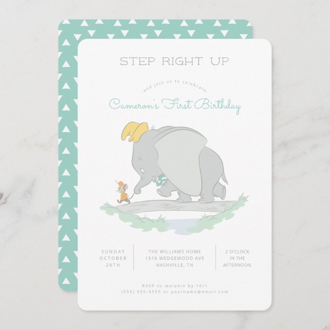 Dumbo & Timothy Q. Mouse 1st Birthday Invitation (Front/Back)