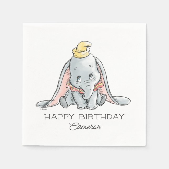 Dumbo Watercolor 1st Birthday Napkin (Front)