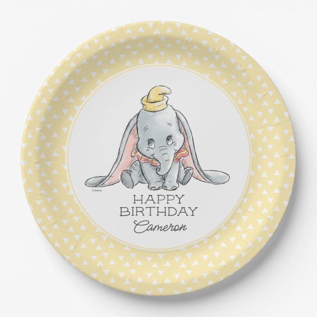 Dumbo Watercolor 1st Birthday Paper Plate (Front)