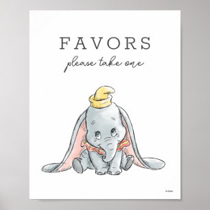 Dumbo Watercolor Baby Shower Favours Poster