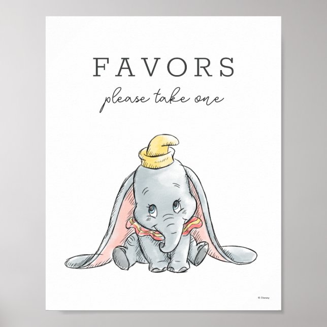 Dumbo Watercolor Baby Shower Favours Poster (Front)