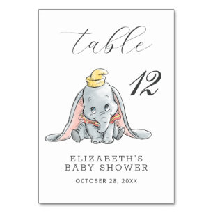 Dumbo Watercolor Baby Shower Table Number