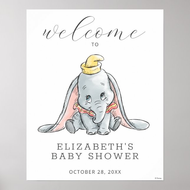 Dumbo Watercolor Baby Shower Welcome Sign (Front)