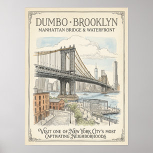 Dumbo Waterfront Sketch Brooklyn Poster
