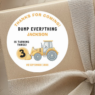 "DUMP EVERYTHING! Construction Birthday 3 Classic Round Sticker