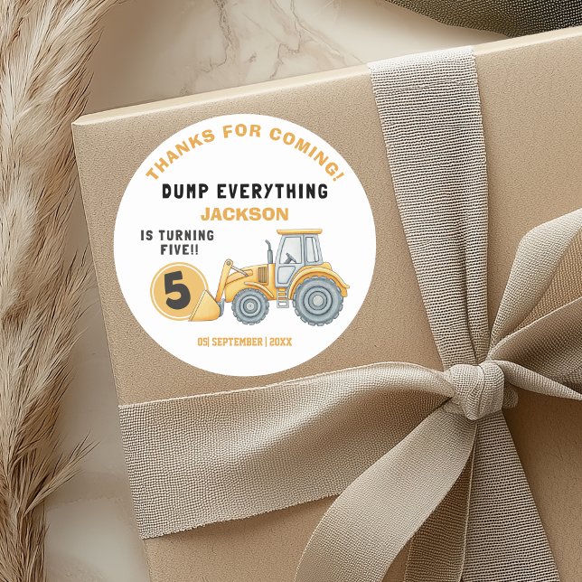 "DUMP EVERYTHING! Construction Birthday 5 Classic Round Sticker (Creator Uploaded)