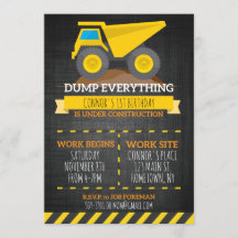 Dump Everything Construction Birthday Invitation