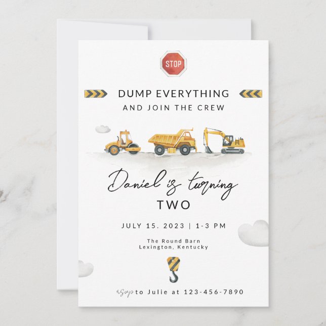 Dump Everything Construction Birthday Invitation (Front)