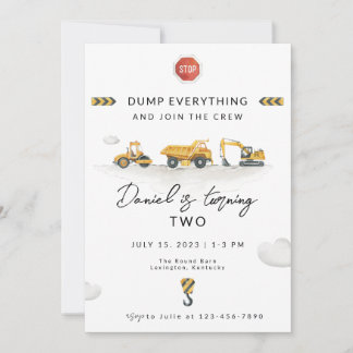 Dump Everything Construction Birthday Invitation