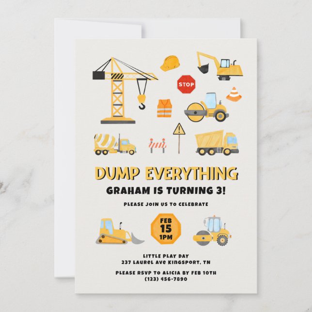 Dump Everything Construction Birthday Party Invitation (Front)