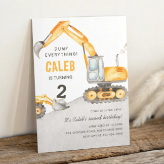 Dump Everything Construction Truck 2nd Birthday Invitation