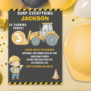 DUMP EVERYTHING – Construction Truck 3rd Birthday  Invitation