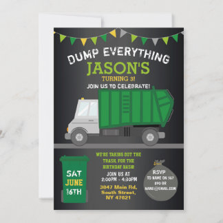Dump Everything Fun Rubbish Truck Birthday Invitation