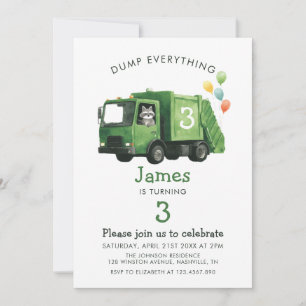 Dump Everything Garbage Truck 1st Birthday  Invitation