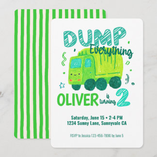 Dump Everything Garbage Truck Birthday Boy Two 2  Invitation