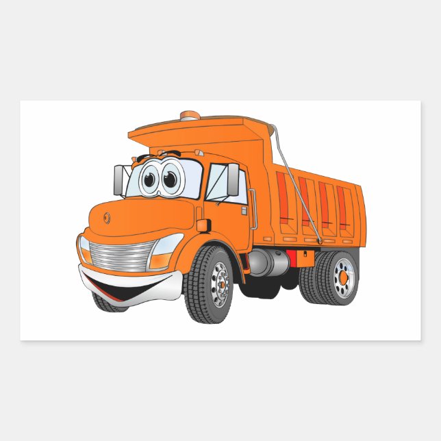 Dump Truck 2 Axle Orange Cartoon Sticker (Front)