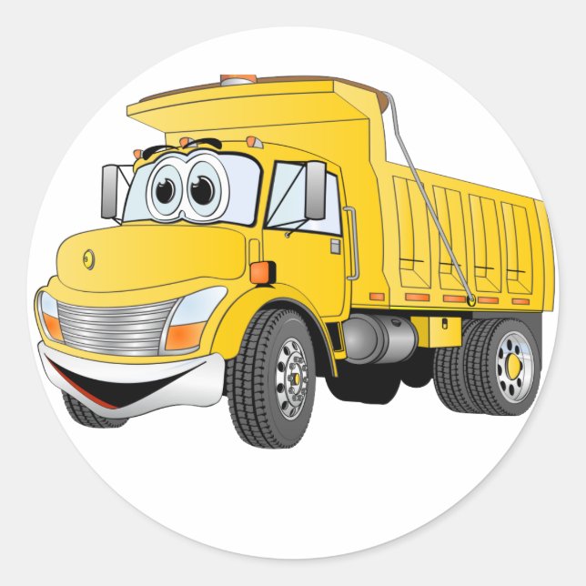 Dump Truck 2 Axle Yellow Cartoon Classic Round Sticker (Front)