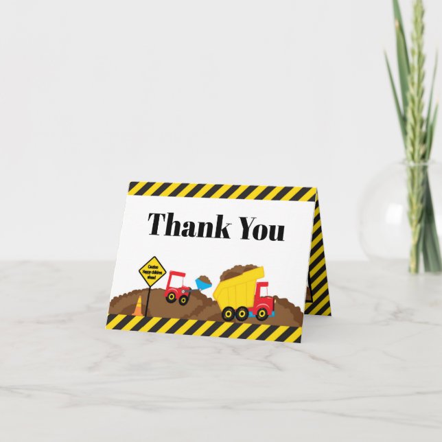 Dump Truck and Digger Birthday Thank You (Front)