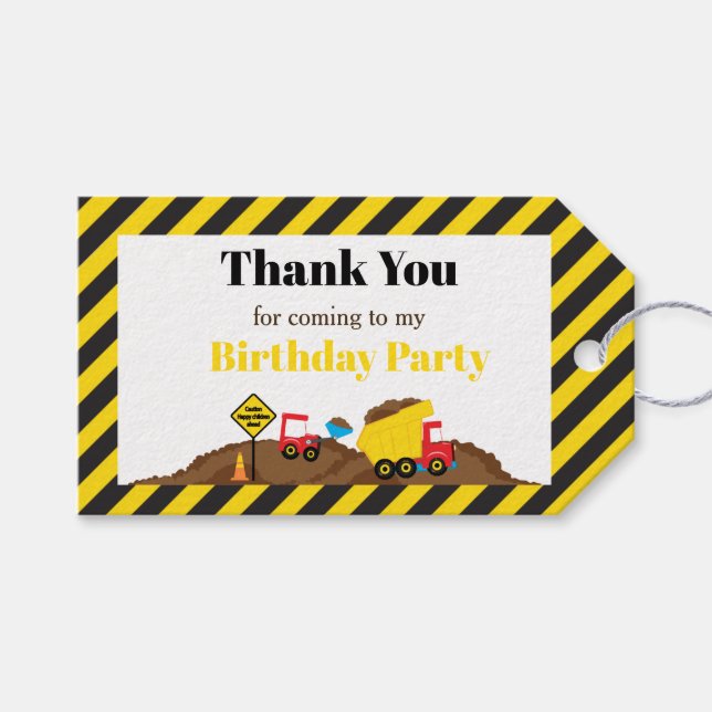Dump Truck and Digger Gift Bag Tag (Front (Horizontal))