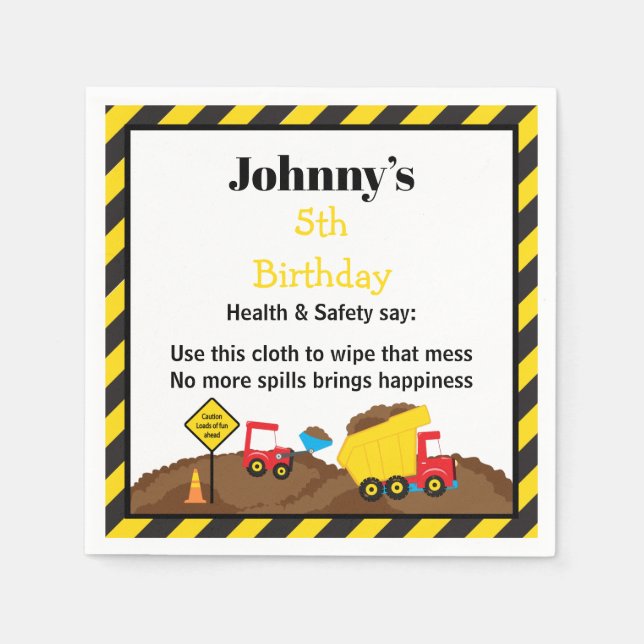 Dump Truck and Digger Napkin (Front)