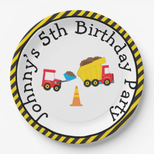 Dump Truck and Digger Paper Plate