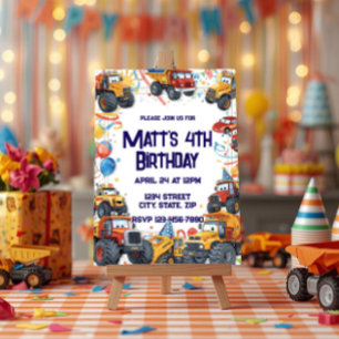 Dump Truck Birthday Invitation Watercolor Vehicles