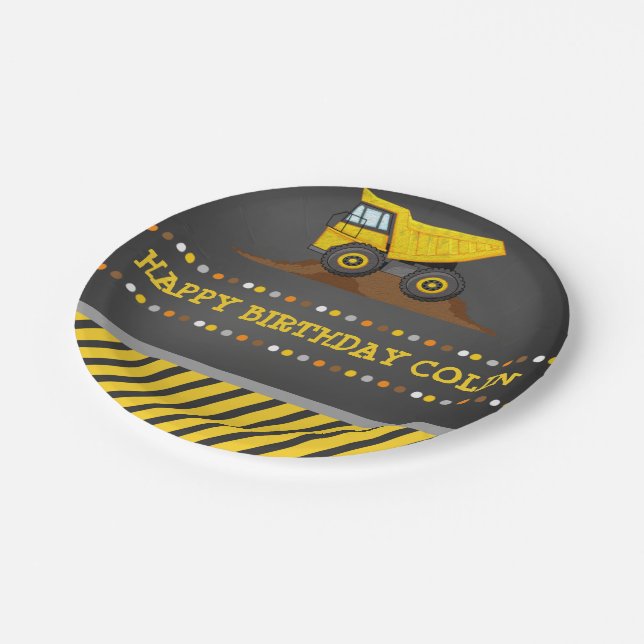 Dump Truck Boys Birthday Party Personalized Paper Plate (Angled)